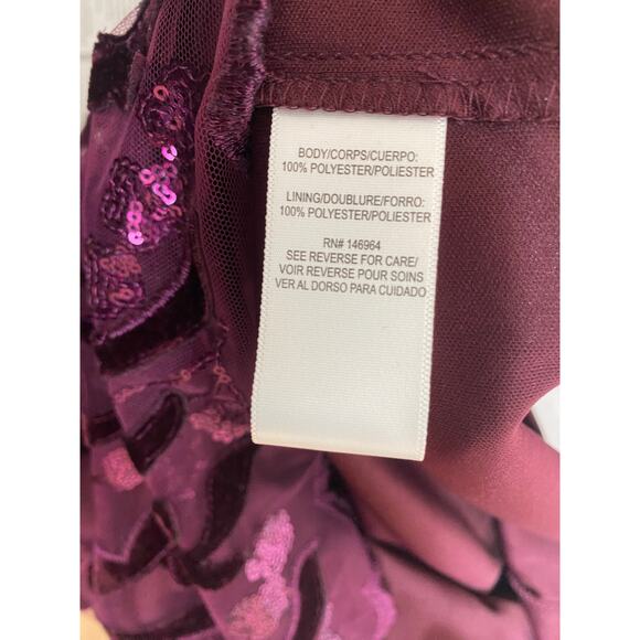 Donna Ricco Dress Sheath Velvet Embroidered Sequin Mesh Wine Size 8 Bordeaux - Picture 8 of 9